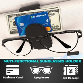 BFXM Sunglass Holder for Car Accessories, Leather Magnetic Sunglasses Holder, Eyeglass Hanger Clip for Car Visor, Car Sun Visor Ticket Card Clip