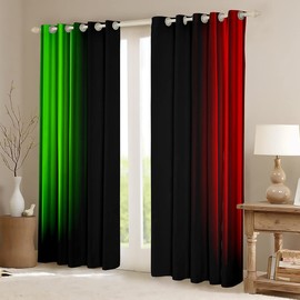 Geometric Abstract Ombre Girly Window Curtains for Bedroom Living Room Kids Teens Green Red and Black Striped Curtains Decor Modern Fashion Window Drapes Treatments 38W X 45L,2 Panels