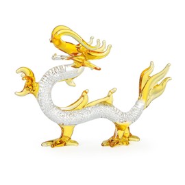 LONGWIN Crystal Dragon Statue Hand Blown Glass Dragon Figurines Chinese Dragon Decoration for Home Lucky Feng Shui Decor 5.9 Inch