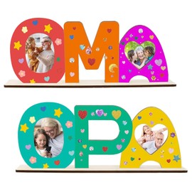 4 Pieces Grandma Grandpa Gift Wooden Letters Mother's Day Wooden Photo Frame Wooden Craft Set Meaningful Gifts for Grandpa Wooden Name Painting and Photos Sticking for Birthday Christmas Decoration