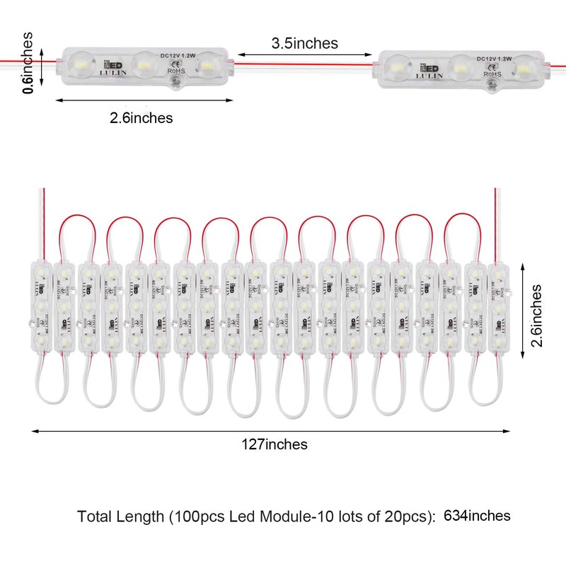 Lulin 100PCS Waterproof Super Bright Led Module Strip Lights White,