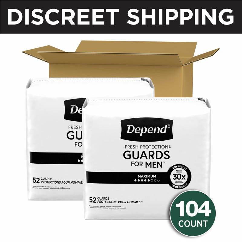 Depend Guards Incontinence Pads for Men, Maximum Absorbency, 104 Count