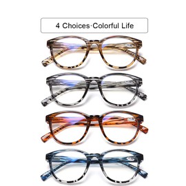 DOOViC Computer Reading Glasses Blue Light Blocking Anti Eyestrain Stylish Striped Style Spring Hinge 4 Pack Readers for Women Men 2.00 Strength