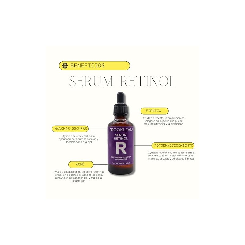 BROOKLEAN Sérum de Noche Retinol Puro. Serum Facial Anti-arrugas
