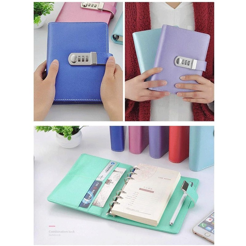 Refillable Notebook with Lock, A6 PU Leather Journal Diary with