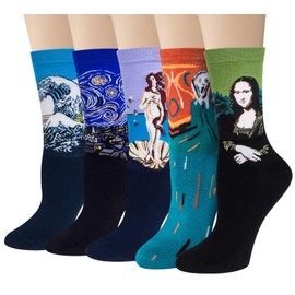 Chalier Womens Fun Socks Famous Painting Patterned Art Socks & Printed Cool Novelty Funny Socks for Women(purple)