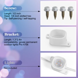 Beeveer 70 Set 70 Sets Light Clips for Govee H706 Mounting Clips with 140 Screws Compatible with Govee Pro Permanent Outdoor Lights Extension, Install Firmly (White)