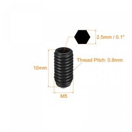 sourcing map Ball Point Set Screws, 5pcs M5 x 10mm High Carbon Steel Metric Spring Hex Socket Grub Screw