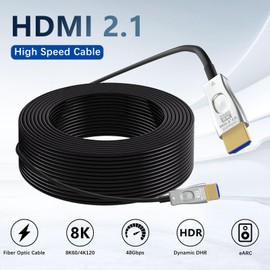 QUAGGY 50ft/15M 8K HDMI Cable Fiber Optic - High Speed HDMI 2.1,48Gbps, 8K 60Hz, 4K 120Hz, Dynamic HDR10, eARC, HDCP 2.2&2.3 - Compatible with Game Console/TV/PC/VR/Projector/Large Display