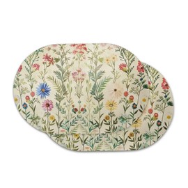 YUVAMAGIMO Floral 4 PCS Place Mats for Dining Table Faux Leather Oval Placemats Waterproof Oil-Proof PU Table Mats Vinyl Placemat Set for Farmhouse Restaurant Home Cafe