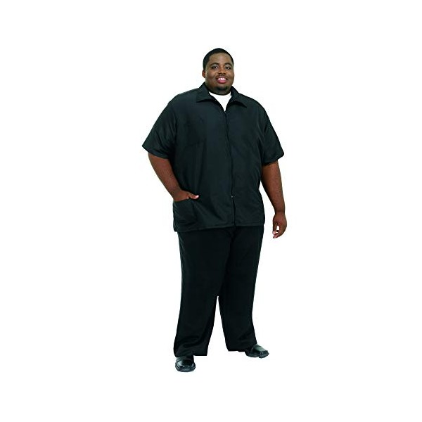 A Size Above Big & Tall Barber Jacket, Cut for Fuller Figures, Short Sleeve with Zipper Front, Left Breast Pocket Plus Two Lower Pockets, Lightweight, Water Resistant Nylon/Poly, Black, 2X