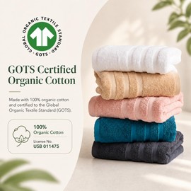 Large 100% Organic Cotton Bath Towels 4 Pack, 30x60 in, White