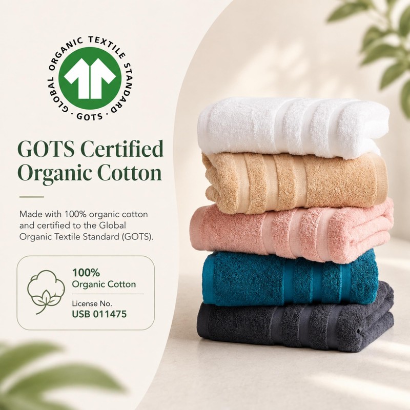 Large 100% Organic Cotton Bath Towels 4 Pack, 30x60 in,
