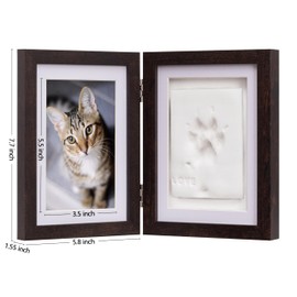 Sunolga Dog or Cat Paw Print Pet Keepsake Picture Frame with Clay Imprint Kit, Dog Memorial Gift 4" x 6" Photo Frame for Pet Lovers, Walnut