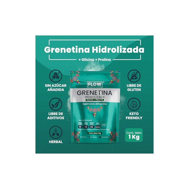 Flow Supplements | Grenetina Hidrolizada 1kg - Grenetina Sin Sabor