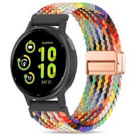 Folavii 20mm Magnetic Braided Nylon Band Compatible With Garmin Vivoactive 6/Vivoactive 5/3/3 Music Watch Bands, Quick Release Stretchy Strap Replacement for Venu Sq 2/Forerunner 55/165/245/645