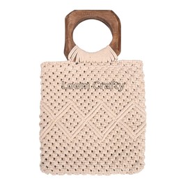 Macrame Cotton Bag DIY Kit for Adults Macrame Kit for Beginners Macrame Purse DIY Kit for Women Macrame Handbag with Wooden Handle and Strap Zipper for Christmas Boho Gift Idea Design-02