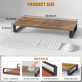 XINYAO Monitor Stand for Desk, Wood & Steel Computer Stand Riser with Storage Organizer for Office Laptop, PC, Printer