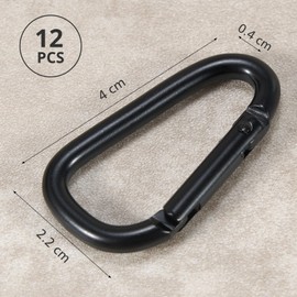 Pack of 12 Small Carabiner Hooks, Suitable for Backpacks, Belts, etc. Mini Carabiners, Iron Small Carabiners, Aluminium Alloy, Black