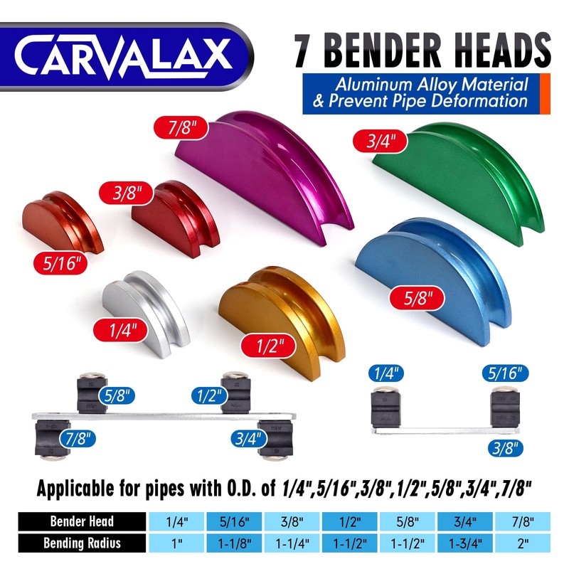 CARVALAX 90° Ratcheting Tube Bender Kit - 7 Color-Coded Aluminum