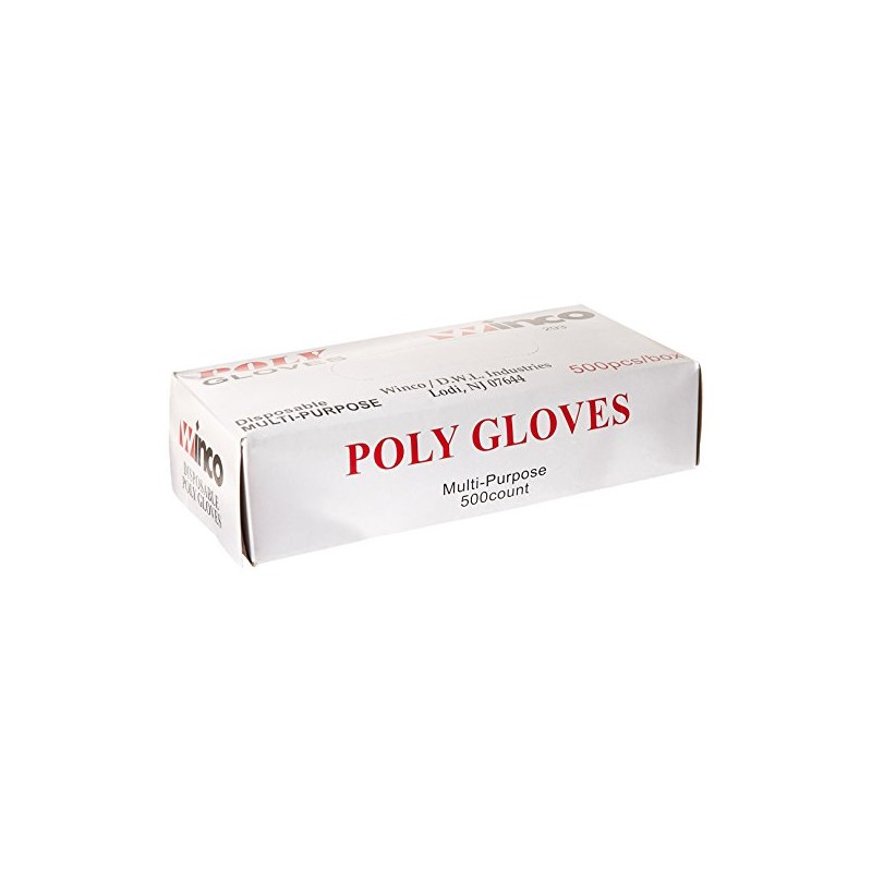 Winco Clear Disposable PE Gloves, Large, 500 pcs.