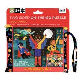 Petit Collage Two-Sided 49-Piece Puzzle for Kids, Superheroes – On-The-Go Double-Sided Puzzle for Preschoolers, Made with Safe Materials