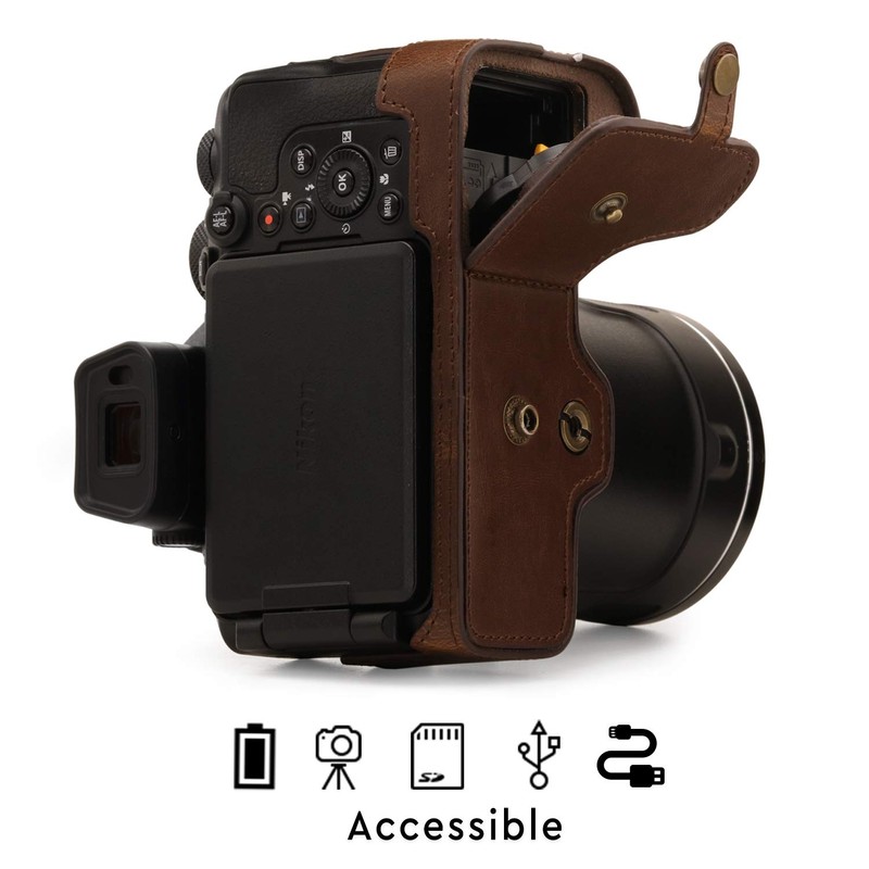 MegaGear Faux Leather Case Compatible with Nikon Coolpix P950 -