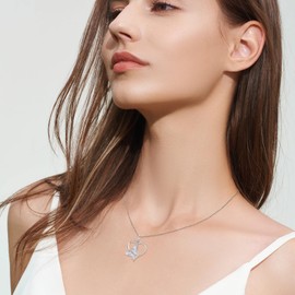 Rocayi Butterfly Necklace for Women 925 Sterling Silver Heart Pendant Necklace April Birthstone Diamond Jewelry Gifts for Her