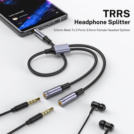 MOSWAG Headphone Mic Splitter Adapter Headset Y Adapter 2 Female to 1 Male 3.5mm Jack Cable, Mic Audio Splitter, Headset Splitter Cable with Separate Audio Microphone Jacks