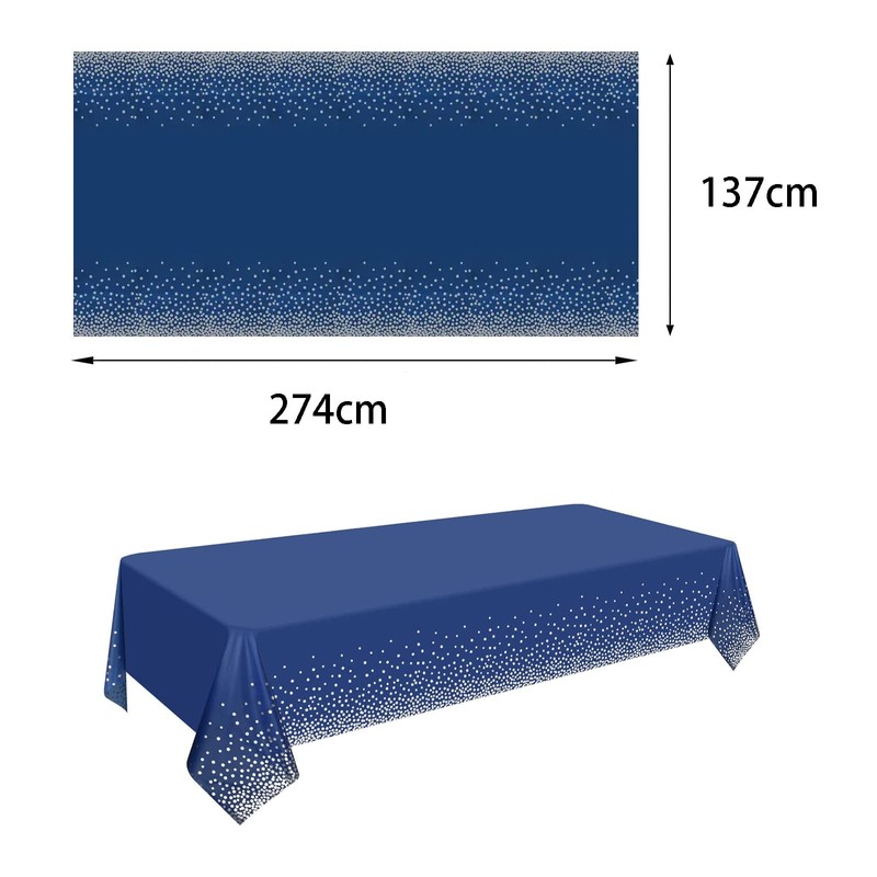 3Pack Dark Blue and Silver Dot Table Cloth Party Disposable