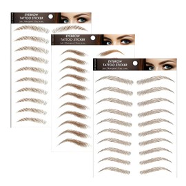 Natural-Looking Peel-Off Eyebrow Tattoo Stickers - 30 Pairs of Waterproof Fake Eyebrows with 3D Hair-Like Effect in 3 Flattering Shapes, Smudge-Proof & Long-Wearing (Brown)