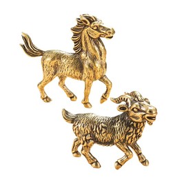 NOIAFZY 2Pcs Brass Zodiac Horse Sheep Statue Ornament Ancient Copper Color Zodiac Rabbit Crafts Ornaments Scene Decor Desktop Decor Ornament