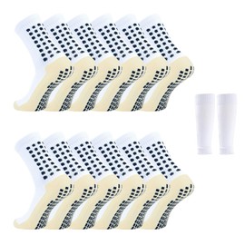 HomeChi Calcetines de Fútbol - Paquete de 6 Pares de Calcetines de Compresión Antideslizantes con 1 Par de Mangas para Piernas - Calcetines Deportivos Acolchados para Hombre con Compresión en el Arco