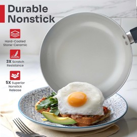 Mueller 16-Piece Healthy Stone Pots and Pans Set Non Stick, Non Toxic Ceramic Cookware Set, Dishwasher Safe, w Frying Pans, Sauce Pan, Steamer, Vac-Free Vented Glass Lids, Kitchen Utensils, Slate