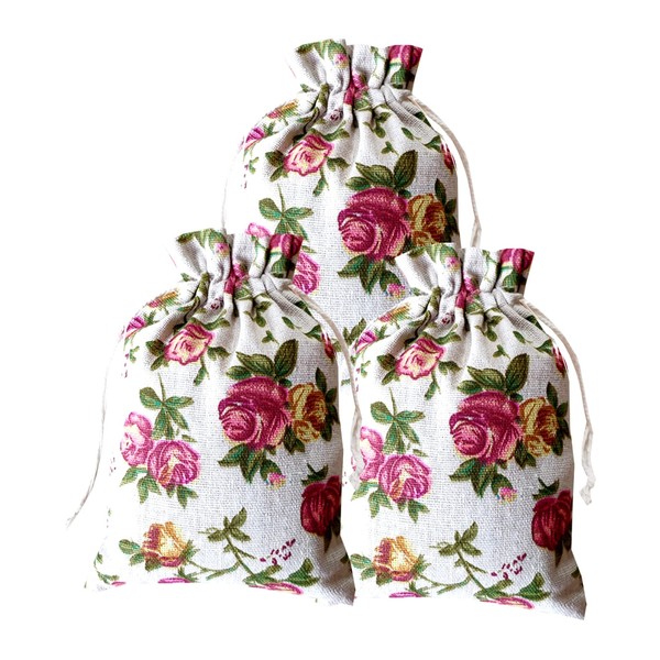 Rose Peony Flower Gift Treat Bags Drawstring Gift Bag Vintage Floral Favor Goodies Bag for Birthday Party ,Mother's Day, Valentine's Day, Wedding,Bridal Shower,Spring Easter Party Decorations