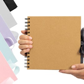 Scrapbook Spiral Bound Photo Album for Wedding Couple Travel Memory Book with 40 Pages - Medium, 8 x 8 Inch (Kraft)