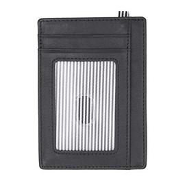 MOMENTUM Ultra Slim Flatline RFID Wallet | Italian Vegetable Tanned Leather | Clear ID Window, Black, Medium
