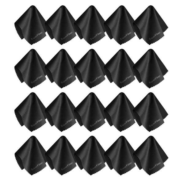 EACHPOLE [20PACK] 7"(W) x 6"(H) Microfiber Black Cleaning Cloths for Glasses, Screens, Record Cleaners, Lenses, Cameras, Eyeglasses, Cell Phone, APL2241