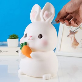 QYCX Boys Girls Coin Bank Piggy Bank Rabbit Large Capacity Money Banks Easter Bunny Coin Bank Animal Money Box Money Saving Pot Jar Change Container Easter Gifts for Boys Girls (17x9cm)