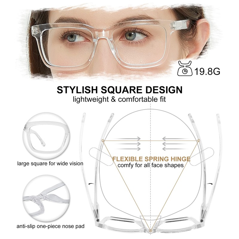 AEZUNI Large Square Reading Glasses Women Clear Frame Readers 1.0