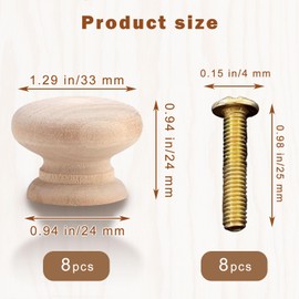 LGYUWER 8 Pcs Round Wooden Drawer with Screws Natural Solid Wood Cupboard Knobs for Chest of Drawers Wooden Door Knobs Cupboards Wood