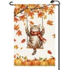 Fall Pumpkin Swing Cat Garden Flag 12x18 Inch Double Sided