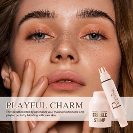 Faux Freckle Stamp Pen, Upgraded Liquid Fake Freckles Marker with Multi-Prong Soft Tip, Air Cushion Applicator, Waterproof, Long-Lasting Freckle Makeup Tool (Light)