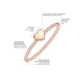 Glanzstücke München Women's Ring Heart Sterling Silver Rose Gold-Plated – Women's Jewellery Friendship Rings Thin Plug-In Ring Heart Ring, Silver, No Gemstone