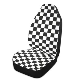 LONSANT Checkered Car Seat Covers Set of 2,Geometric Checkered Plaid Pattern Black White Car Racing Sports Chess Board Universal Front Seat Protector for Women Men Cute Car Accessories for Trucks