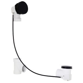 Westbrass D50P27SRE-62 27" Cable Drive Bathtub Drain Trim with Rotary Overflow Cover Knob, Pop-Up Stopper SCH. 40 PVC Fittings, Matte Black