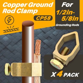 Terixe 4-Pack Copper Grounding Rod Clamp, Grounding Wire Clamp Great for 1/2”- 5/8’’ Grounding Rods, High-Quality Copper Grounding Clips