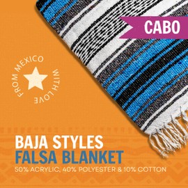 BAJA STYLES Large Mexican Blanket in Turquoise — Handcrafted Serape Falsa Yoga Blanket (73” x 48”) – Durable Throw for Camping, Beach & Outdoor Use – Artisan Craft, Made in Mexico from Recycled Fibers