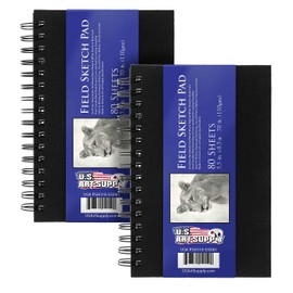 U.S. Art Supply 5.5" x 8.5" Premium Hardbound Sketch Book, 70 Pound (110gsm), Book of 80-Sheets (Pack of 2 Pads)