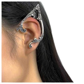Allereya Vintage Elf Ear Cuff Earrings Elf Cartilage Earrings Elven Clip On Cuff Earrings Silver Elf Ear Wrap Earrings Jewelry for Women and Girls (Left)